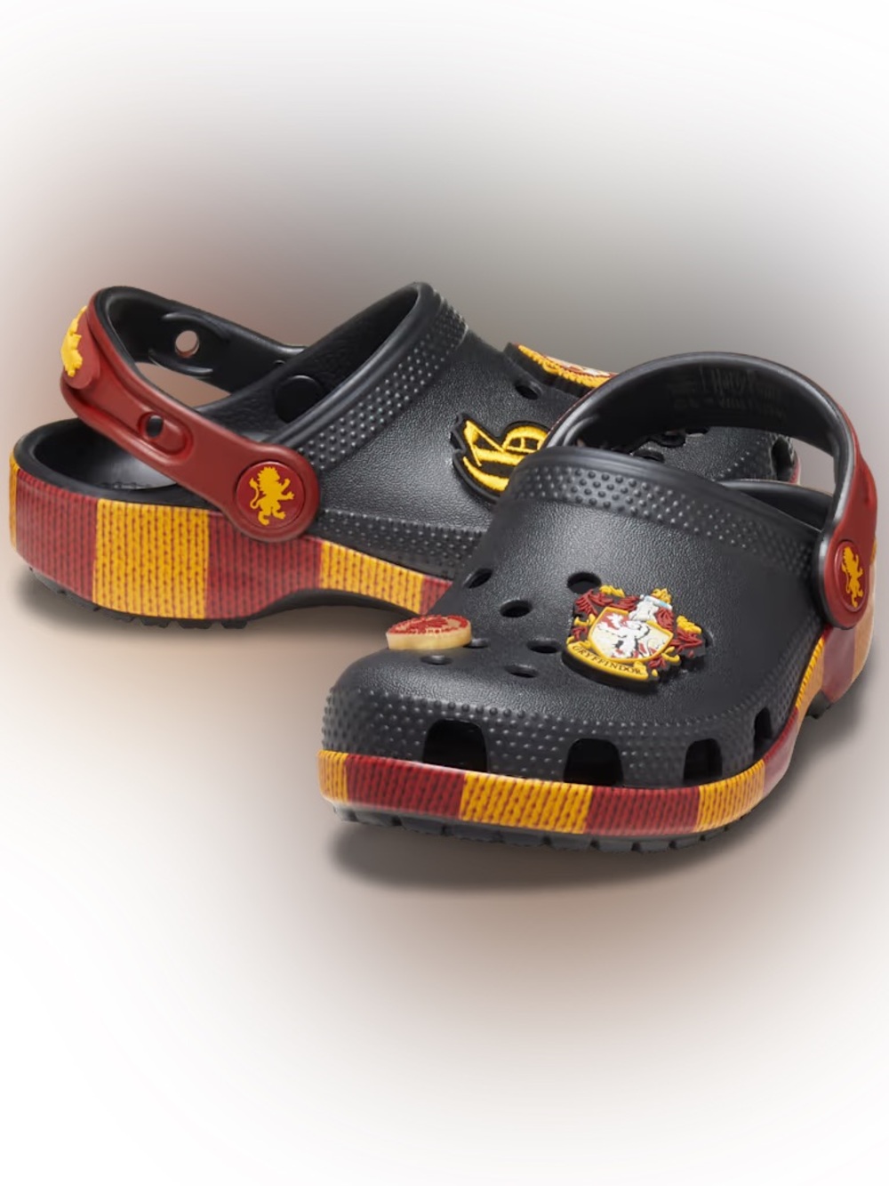 CROCS Kids Black Clogs with Red & Yellow Stripe Accents